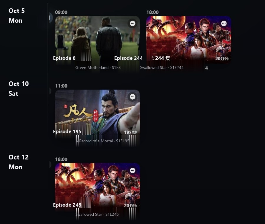 Episode release calendar