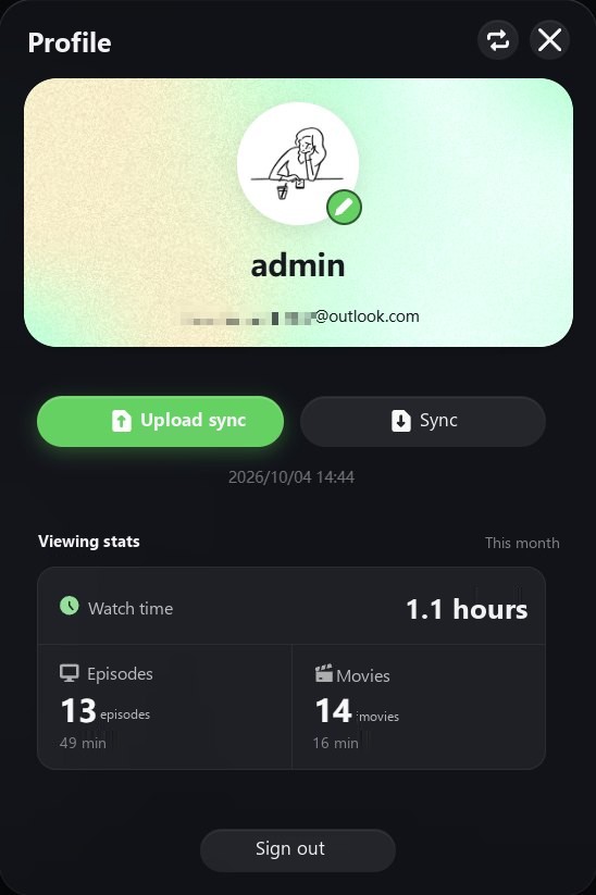 Profile and monthly viewing statistics
